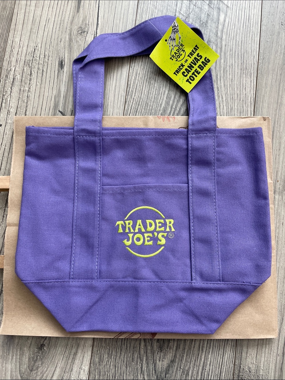 Trader Joe's Mini Purple Canvas Tote Bag Trick or Treat NEW LIMITED ADDITION